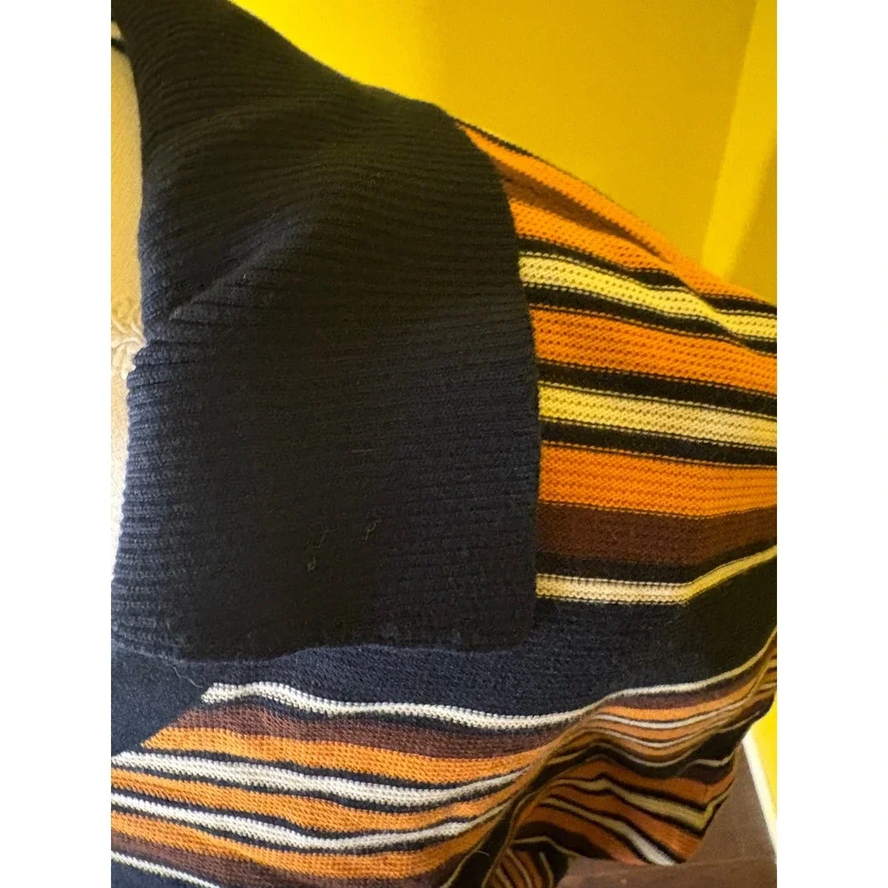 Banana Republic Cotton Sweater Polo Shirt XL Orange Navy Blue Striped Retro Knit